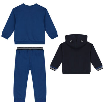 Younger Boys Navy Blue & Blue 3 Piece Tracksuit 